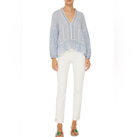 Ulla Johnson Etienne Blouse Chambray Floral Embroidered Swiss Dot - Picture 2 of 13